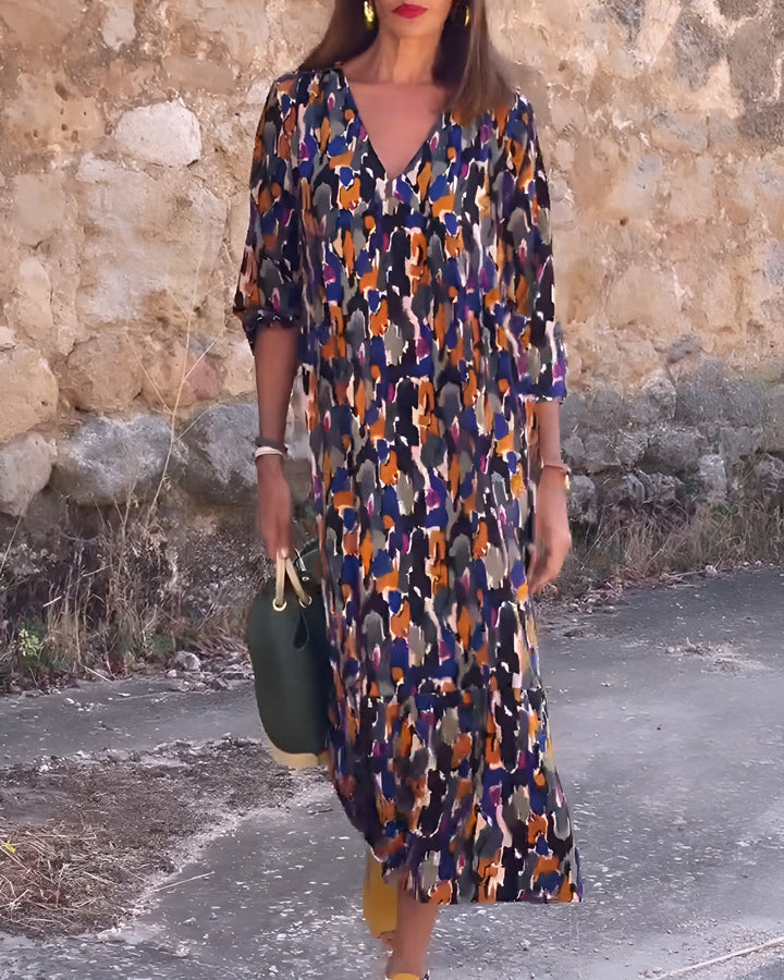 Nathalie | Dress V-Neck Bergaya Retro
