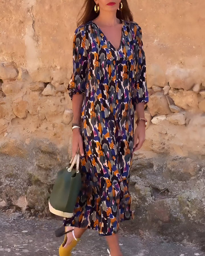 Nathalie | Dress V-Neck Bergaya Retro