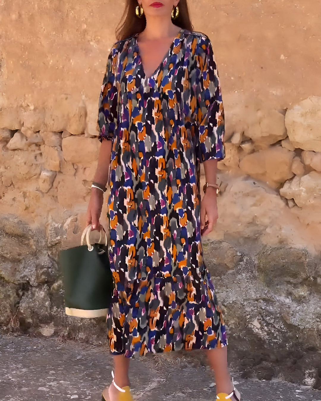 Nathalie | Dress V-Neck Bergaya Retro
