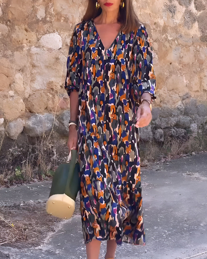 Nathalie | Dress V-Neck Bergaya Retro